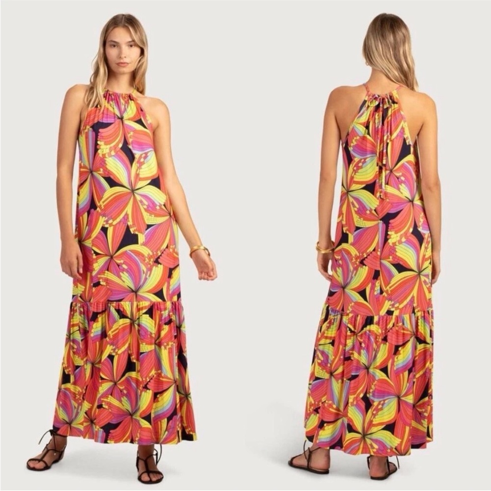 TRINA TURK La Concha Colorful Geometric Halter Maxi Vacation Dress XXL
